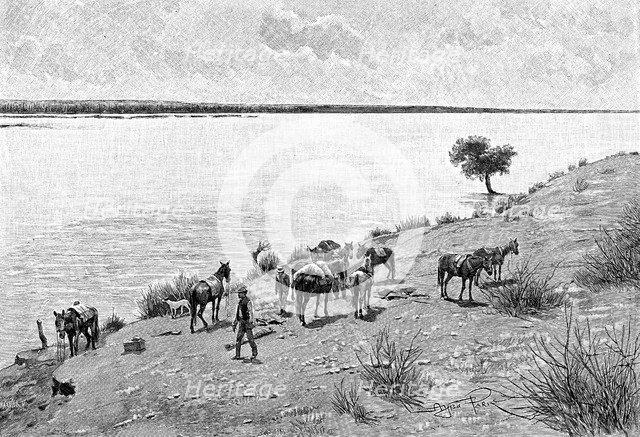 The banks of the Rio Neuquen, Argentina, 1895.Artist: Alfred Paris