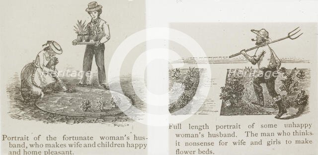 Reproduction of illustrations showing fortunate and unhappy husbands, between 1915 and 1925. Creator: Frances Benjamin Johnston.