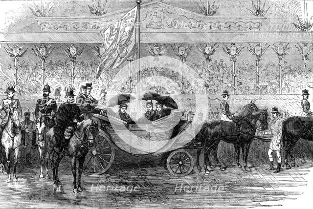 Royal Review of Scottish Volunteers at Edinburgh: The Queen's Carriage at the Saluting Point, 1881. Creator: Unknown.