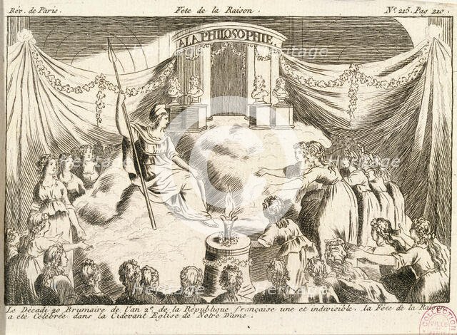 The first celebration of the Cult of Reason in Notre-Dame Cathedral on November 10, 1793..., 1793. Creator: Anonymous.