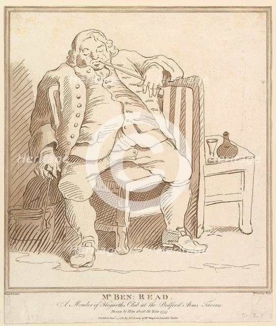 Mr. Ben: Read, A Member of Hogarth's Club at the Bedford Arms Tavern, Drawn b..., November 27, 1781. Creator: Richard Livesay.