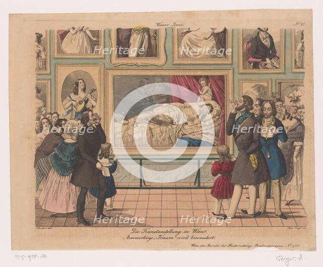 Ladies and gentlemen admire paintings at an exhibition in Vienna, 1829-1848.  Creator: Andreas Geiger.