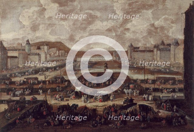 Pont-Neuf, Seine and the Louvre, around 1670. Creator: Pieter Casteels.