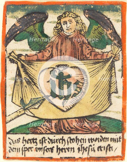 Sacred Monogram in a Sacred Heart on a Cloth Held by an Angel, c. 1480. Creator: Unknown.