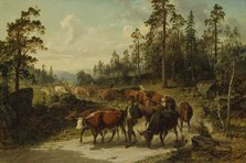 Driving Cattle in Småland, 1863. Creator: Nils Andersson.