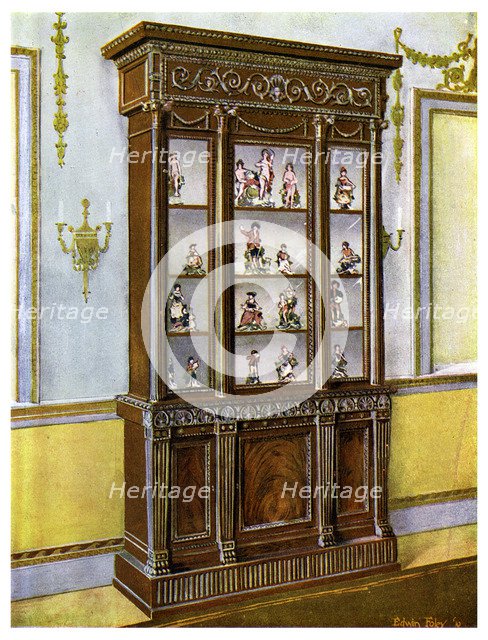 Carved mahogany china case influenced by the Adam Brothers, 1911-1912.Artist: Edwin Foley