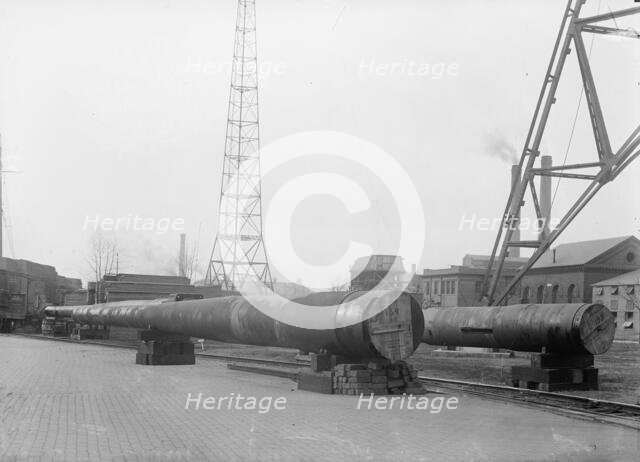 Navy Yard, U.S., Washington - 14 Inch Guns, Ready To Go To Proving Ground, 1917. Creator: Harris & Ewing.
