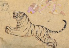 Studies of a Tiger and Two Humans, c1875. Creator: Unknown.