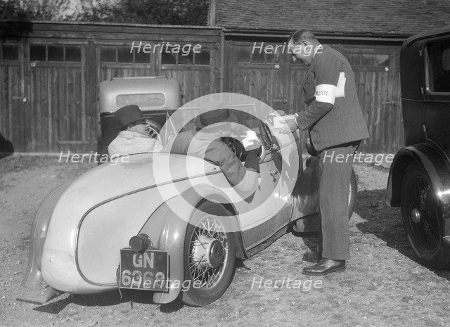 Wolseley Hornet with Swallow body at the Bugatti Owners Club car treasure hunt, 25 October 1931. Artist: Bill Brunell.