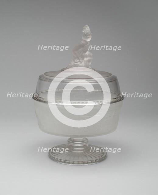 Westward Ho!/Pioneer pattern covered footed compote, c. 1876. Creator: Gillinder & Sons.