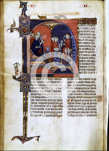 Miniature in 'Vidal Mayor', illuminated manuscript, c. 1290-1310, illustration of a king as a jud…