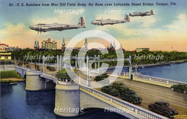 Aircraft above the Lafayette Street bridge, Tampa, Florida, USA, 1940. Artist: Unknown