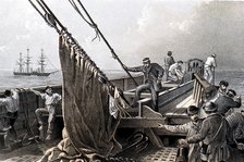 Laying the transatlantic telegraph cable, 1865 (1866). Artist: Unknown