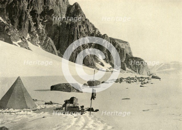 'Lower Glacier Depot. The stores were buried in the snow', c1908, (1909).  Artist: Unknown.