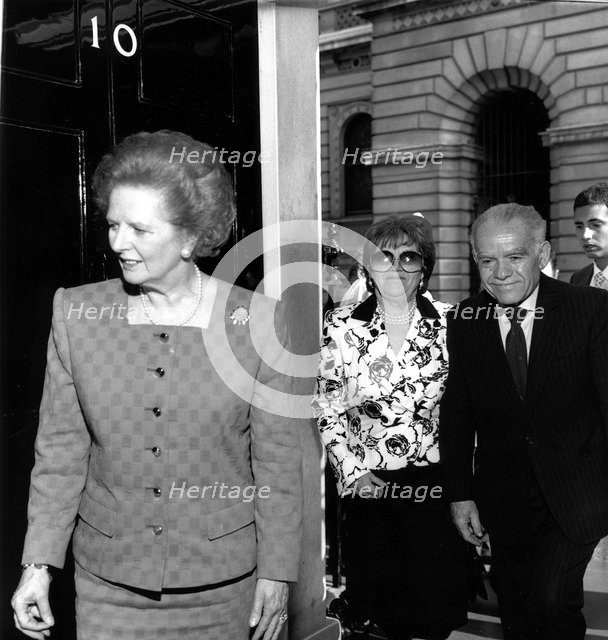 Yitzhak Shamir and his wife with Margaret Thatcher at No 10 Downing Street, May 1989. Artist: Sidney Harris