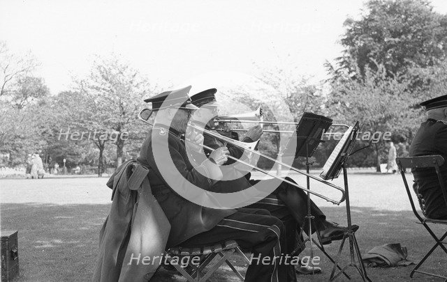 Rowntree Brass Band play at garden party, Alne Hall, Yorks,  24 May 1958. Artist: Unknown