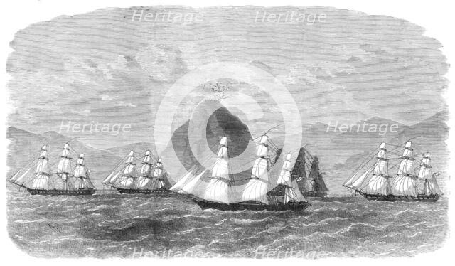 The British Flying Squadron passing the Diamond Rock, off Martinique, 1871. Creator: Unknown.