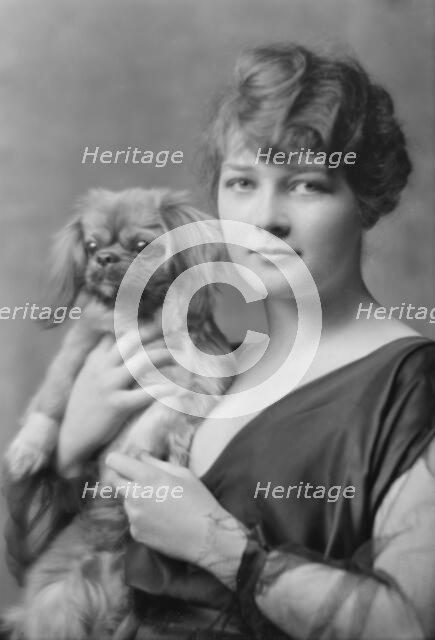 Barry, Constance, Miss, with dog, portrait photograph, 1914 Dec. 17. Creator: Arnold Genthe.