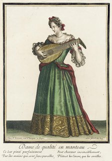 Recueil des modes de la cour de France, 'Dame de Qualité en Manteau', between c1682 and c1686. Creator: Nicolas Bonnart.
