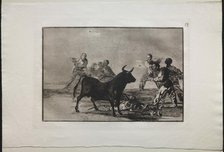 Bullfights: The Rabble Hamstringing the Bull with Lances, Sickles, Banderillas and Other Arms, 1876. Creator: Francisco de Goya (Spanish, 1746-1828).