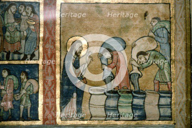 Detail from a Psalter, Christ turns water to wine, c1140. Artist: Unknown.