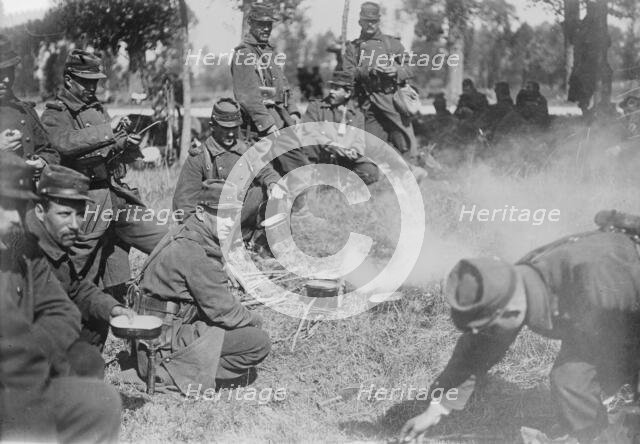 French soldiers eating soup on march, between c1914 and c1915. Creator: Bain News Service.