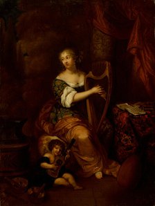 Madame de Montespan playing the Harp, . Creator: Netscher; Caspar; (after) (1639-1684).