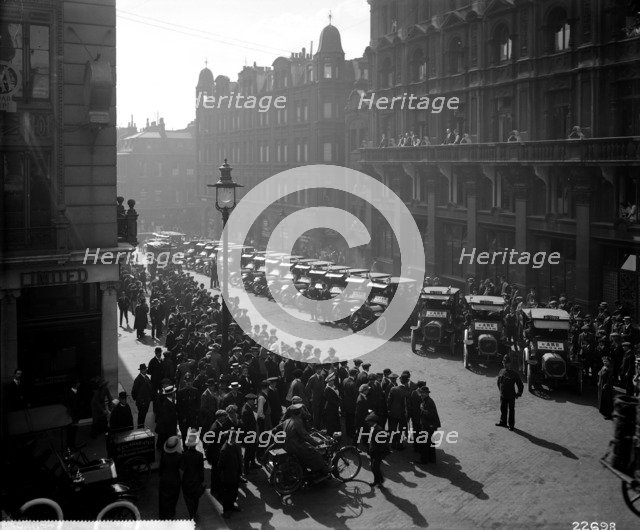 Taxis outside the AA offices at Fanum House, Whitcomb Road, Westminster, London, 1914. Artist: Bedford Lemere and Company
