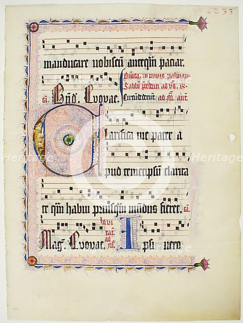 Manuscript Leaf with Initial C, from an Antiphonary, German, ca. 1425-50. Creator: Unknown.