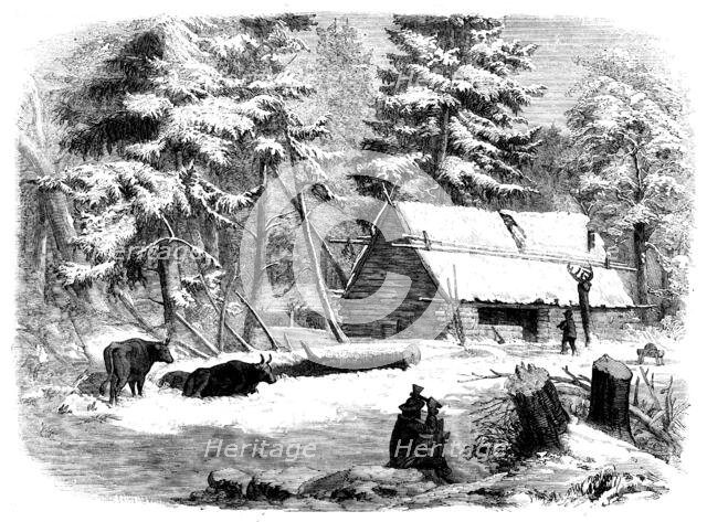 Lumbering in New Brunswick - Lumberman's Camp-house, 1858. Creator: Unknown.