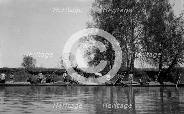 Land-Management Expedition Boats by the Shore of the Tom' River Between Kuznetsk and the..., 1913. Creator: GI Ivanov.