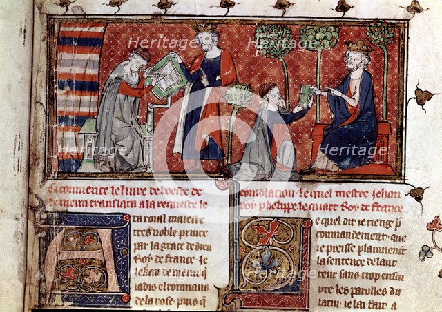 Jean de Meung, writing and delivering to Philip IV, king of France, his translation of the work '…
