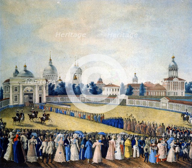 'Visit of Tsar Alexander I to the Alexander Nevsky Monastery', 1821. Artist: Russian Master