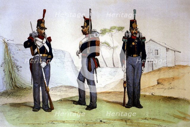 Reign of Isabella II. 1833 - 1868. Infantry, 1848, infantry soldiers: Sergeant Grenadier, Riflem…