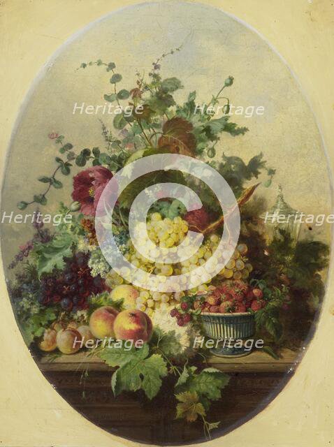 Still life with fruit and flowers, 1850-1853.  Creator: Louis Martinet.