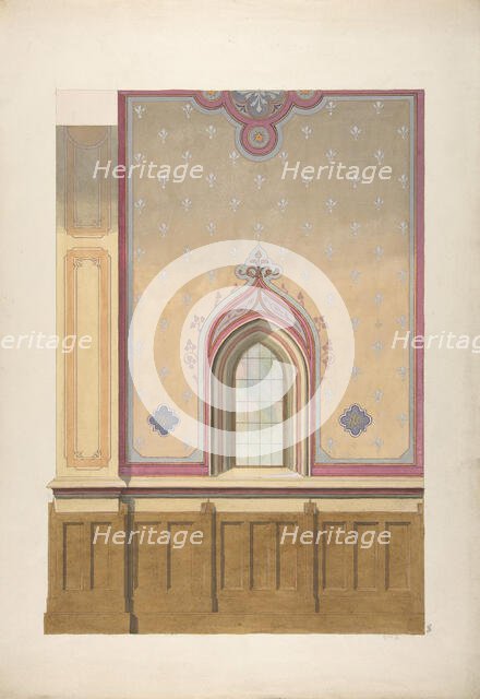 Design for the painted decoration of a wall pierced by an arched window, second half 19th century. Creators: Jules-Edmond-Charles Lachaise, Eugène-Pierre Gourdet.