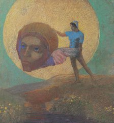 Figure bearing a winged head (The Fall of Icarus), c1876. Creator: Redon, Odilon (1840-1916).