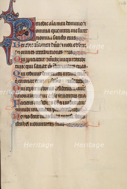 Initial B: An Eagle Pushing a Stone into a Fountain; Bute Psalter, text and illumination about 1285. Creator: Bute Master.