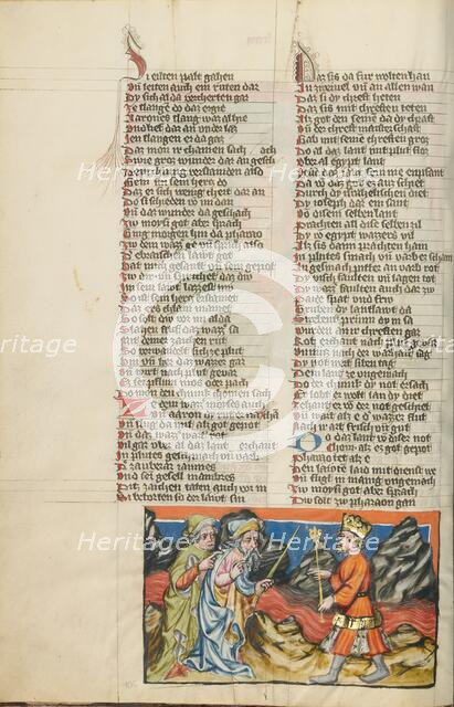 Moses Changing the Water of the Nile into Blood; Weltchronik, about 1400-1410. Creator: Unknown.