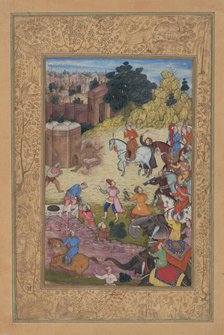 A Bathhouse Keeper is Consumed by Passion for his Beloved, Folio from a Khamsa..., 1597-98. Creator: Nar Singh.