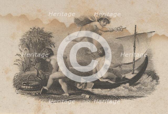 Banknote vignette with three putti symbolizing trade and agriculture, ca. 1824-37. Creator: Attributed to Asher Brown Durand.