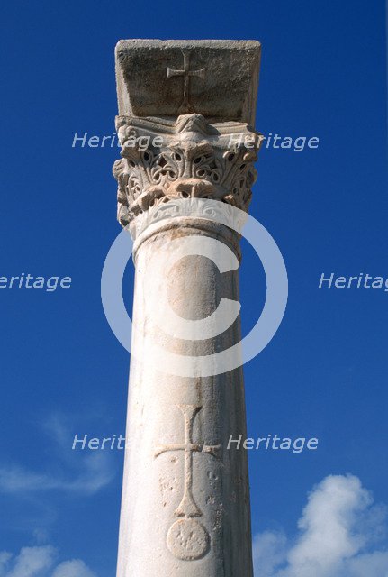Cross inscribed on a column, Apollonia, Libya. 
