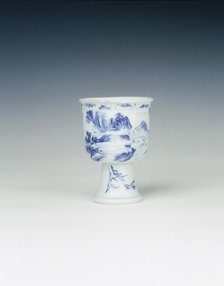 Blue and white stemcup with mountain landscape, China, 1662-1677. Artist: Unknown