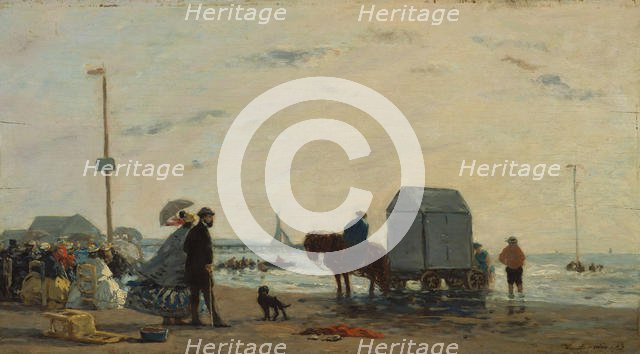 On the Beach at Trouville, 1863. Creator: Eugene Louis Boudin.