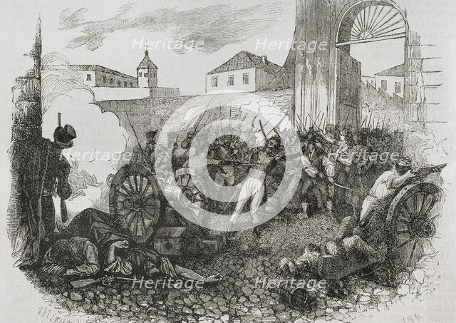 Defence of Monteleon artillery park  during the Dos de Mayo Uprising, Madrid, Spain, 1808 (1853).  Creator: Miranda.