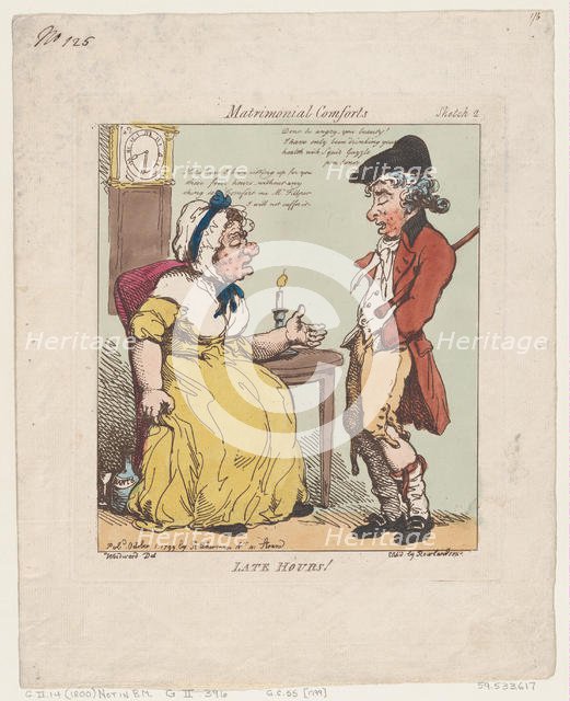 Late Hours!, October 1, 1799., October 1, 1799. Creator: Thomas Rowlandson.