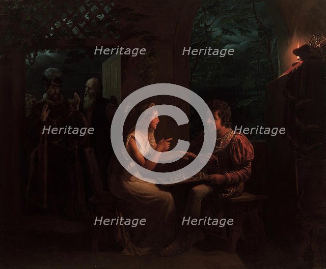 Ferdinand and Miranda playing a game of chess, 1822. Creator: Saint-Evre, Gillot (1791-1858).