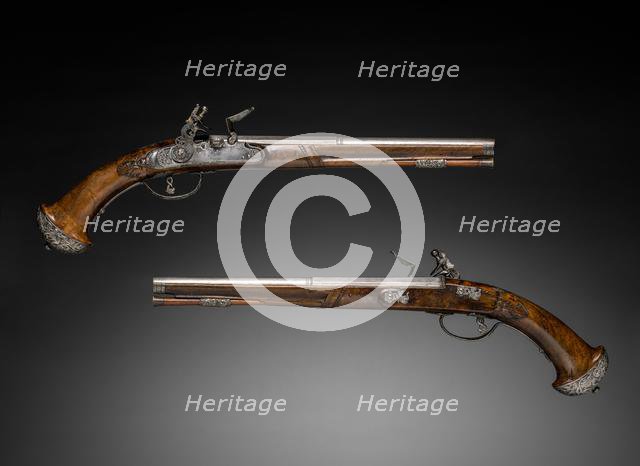 Pair of Flintlock Pistols, c. 1690-1700. Creator: Gio Borgognone (Italian); Lazarino Cominazzo (Italian).