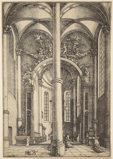 Interior of the Church of Saint Katherine with Parable of the Pharisee and the Publican, c. 1530. Creator: Daniel Hopfer.