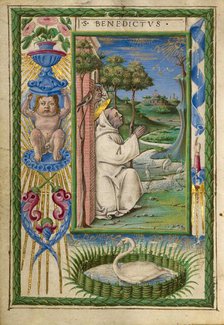 Saint Benedict in Prayer; Gualenghi-d'Este Hours, about 1469. Creator: Taddeo Crivelli.